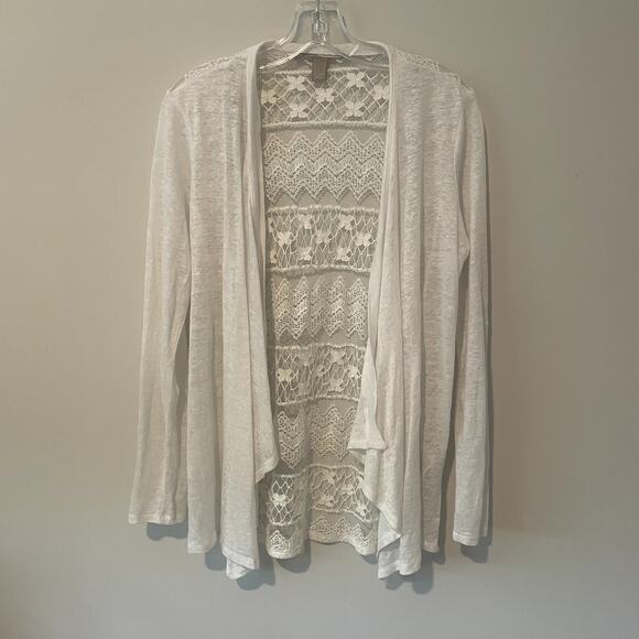 Forever 21 Open Front Lace Linen Long Cardigan Sz S - Picture 1 of 4